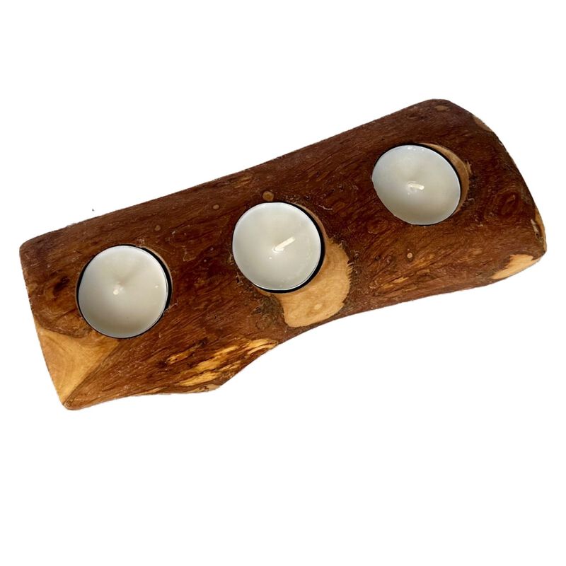 Olive Wood 3-Candle Holder image number 0
