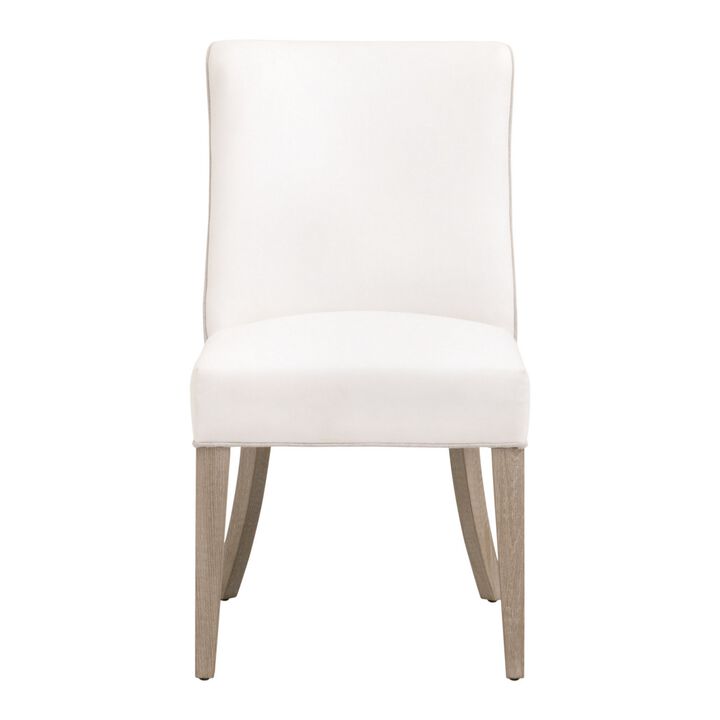27 Inch Dining Chair Set of 2, Cushioned, Linen White, Brown Ash Wood - Benzara