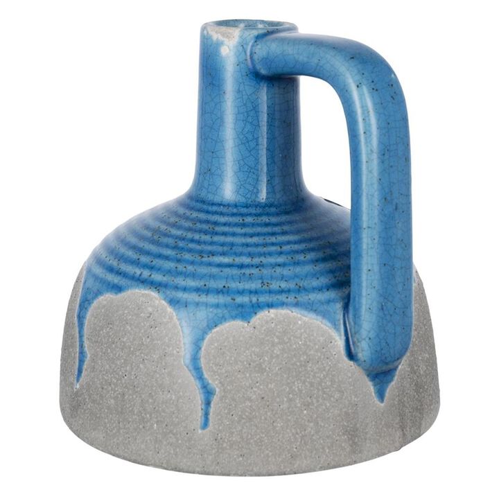 HomeRoots 9" Blue And Gray Ceramic Urn Jug Vase