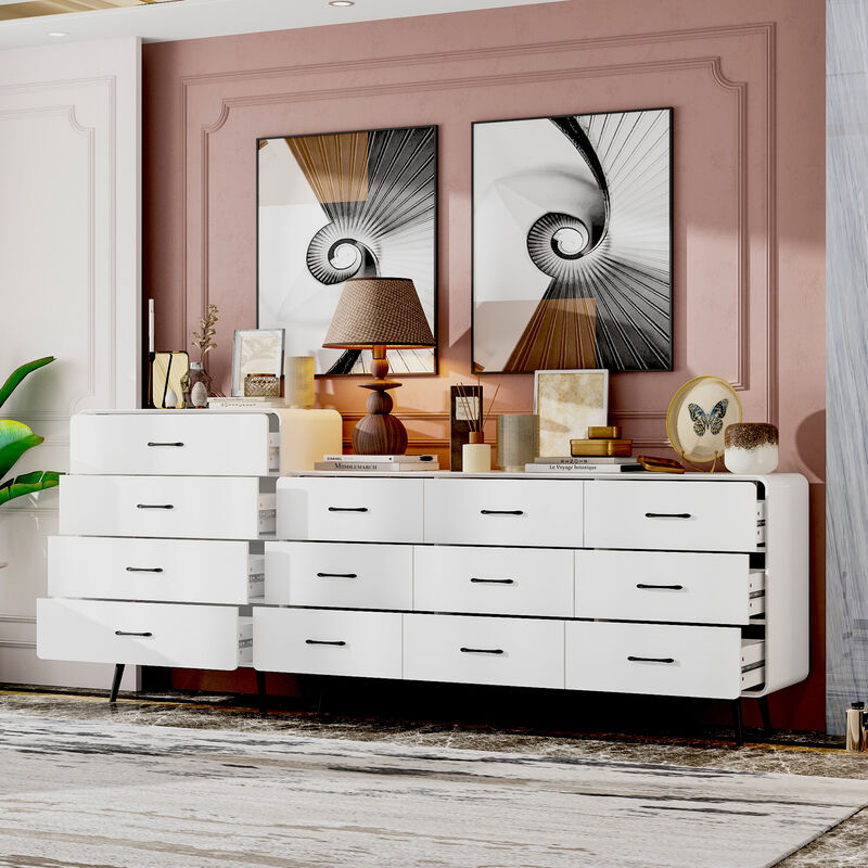 FUFU&GAGA Modern 3-Piece Dresser Set with 13 Drawers & Black Handles (94.5" W x 15.7" D x 38.6" H), White