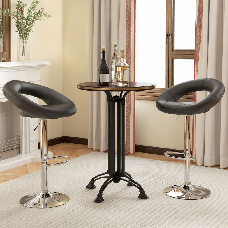 Set of 2 Bar Stools Adjustable PU Leather Swivel Chairs