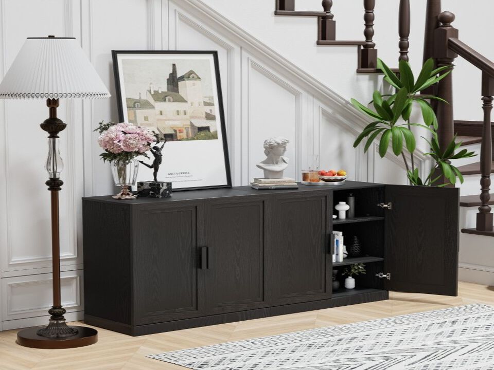 2-Piece Modern Minimalist Wood Grain Edge Cabinet, Multifunctional Storage with 3-Layer Shelves