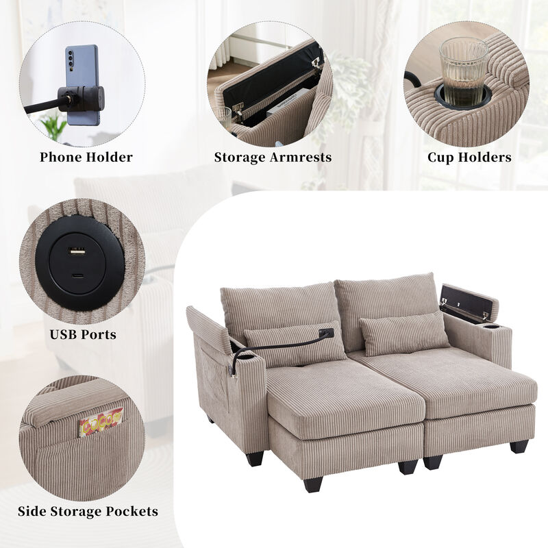 Merax Loveseat Sofa Sofa Bed Corduroy Sleeper Sofa with USB Ports image number 4