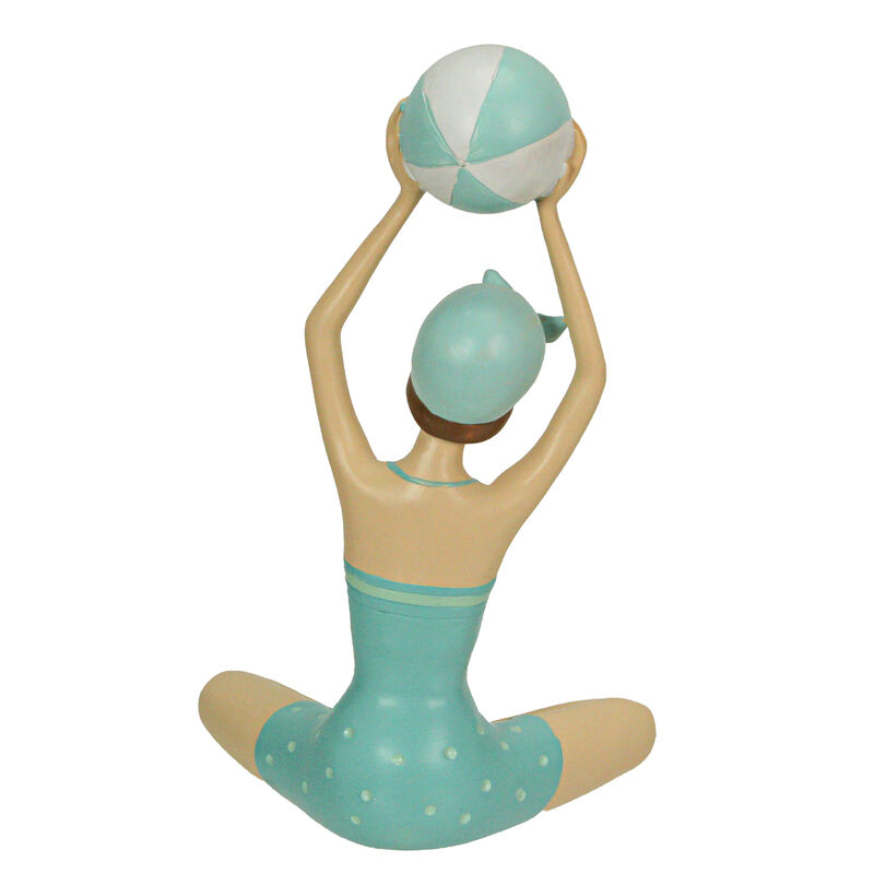 Retro Bathing Beauty Beach Girl With Ball Sage Green Polka Dot Swimsuit Figurine image number 3