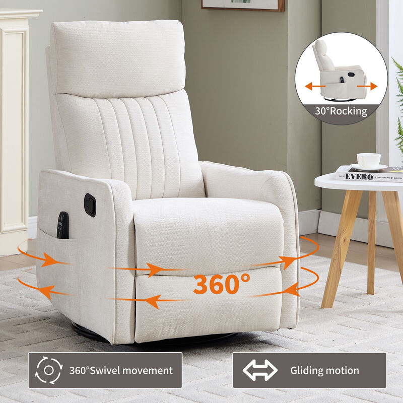 360&deg; Swivel Rocker Manual Recliner Chair with Heat and Massage, Upholstered Chenille Reclining Chair for Living Room image number 5