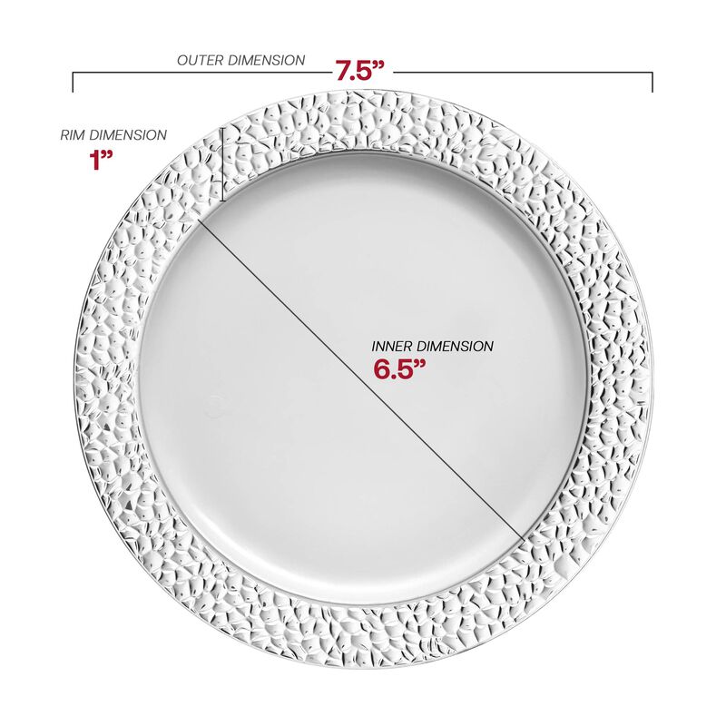 White with Silver Hammered Rim Plastic Dinnerware Value Set (40 Sets) image number 3
