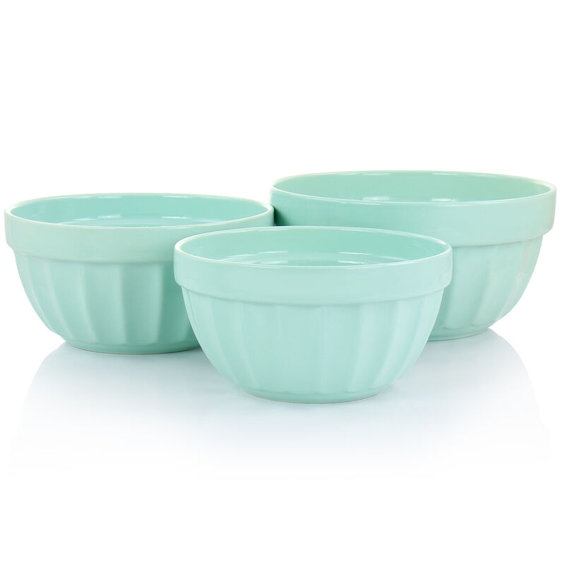 Martha Stewart 3 Piece Stoneware Bowl Set in Turquoise