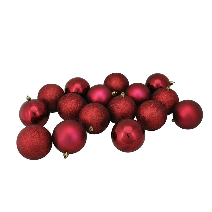16ct Burgundy Red Shatterproof 4-Finish Christmas Ball Ornaments 3" (75mm)