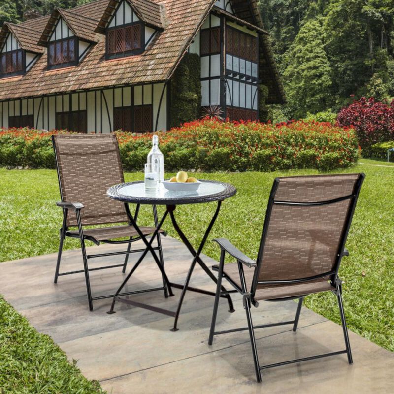 Hivvago 2 Pieces Outdoor Patio Folding Chair with Armrest for Camping Garden