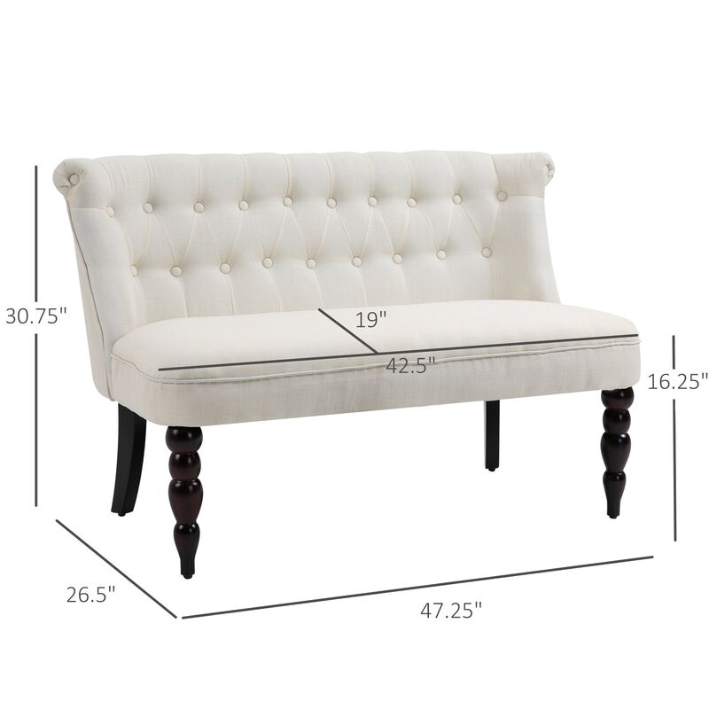 Upholstered Armless Fabric Loveseat with Button Tufted Design for Living Room with Wood Legs, Cream White