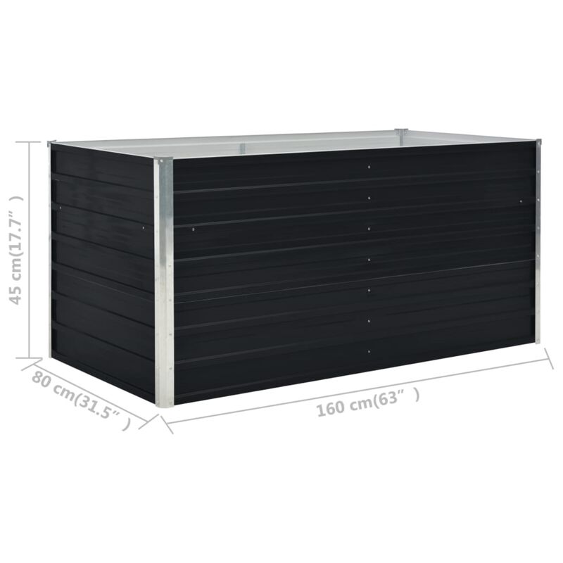 vidaXL Raised Garden Bed 63"x31.5"x17.7" Galvanized Steel Anthracite