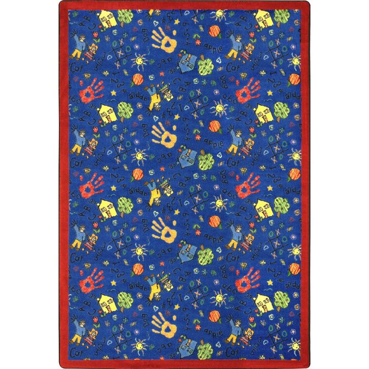 Joy Carpets Playful Patterns Scribbles  Area Rug in Color Blue
