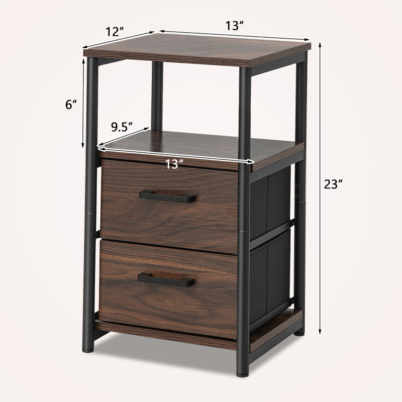 Bedside Table Set of 2 with Removable Fabric Drawers and Metal Frame