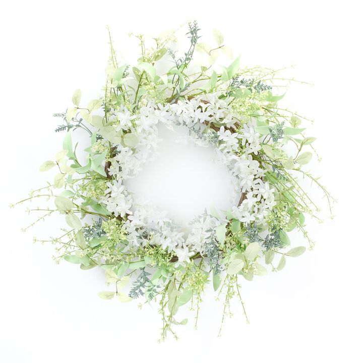 White Floral Twig Spring Wreath  21.5-Inch