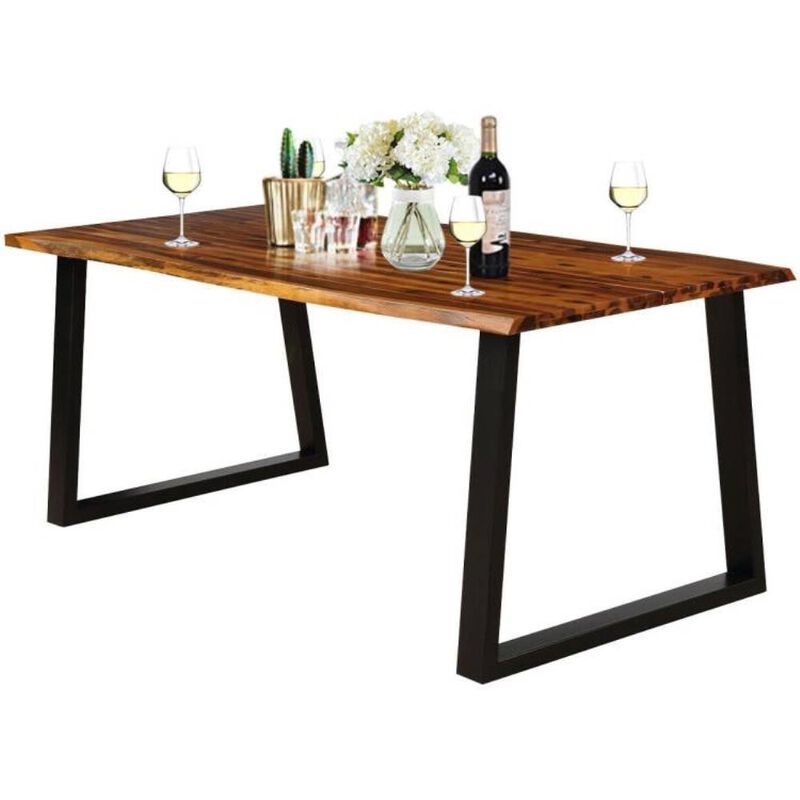Hivvago Modern Indoor Outdoor Metal Frame Wood Top Patio or Kitchen Dining Table