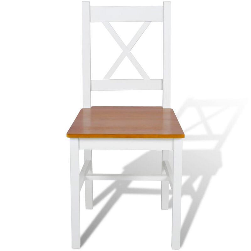 Dining Side Chair Set of 2, X Back Design, White, Brown Pine Wood - Benzara