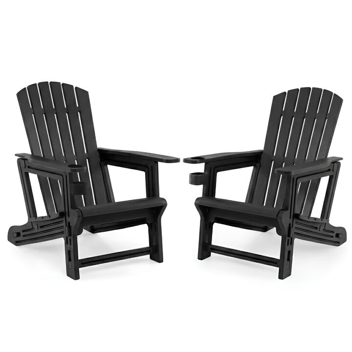 Set of 2 Outdoor HDPE Adirondack Chairs with Cup Holder Patio Garden Seating