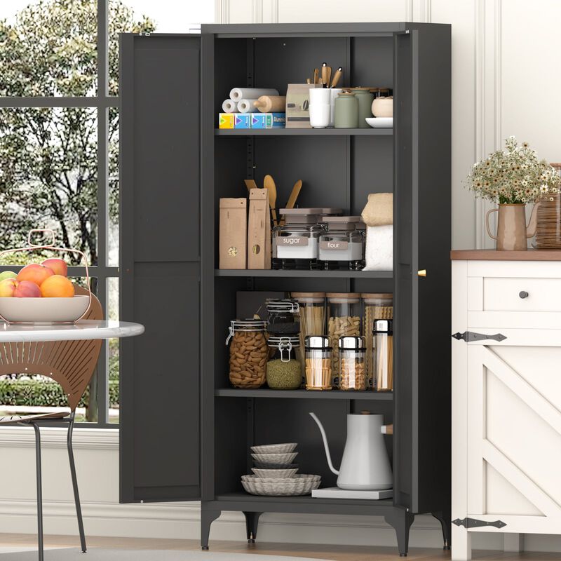 2 Doors Metal Storage Cabinet Kitchen Pantry Cabinet With Adjustable Shelves image number 2