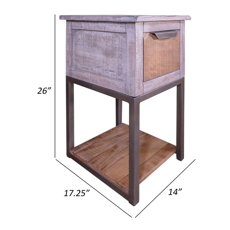 Dome 26 Inch Chairside End Table, Mango Wood, Drawer, Hand Distressed -Benzara