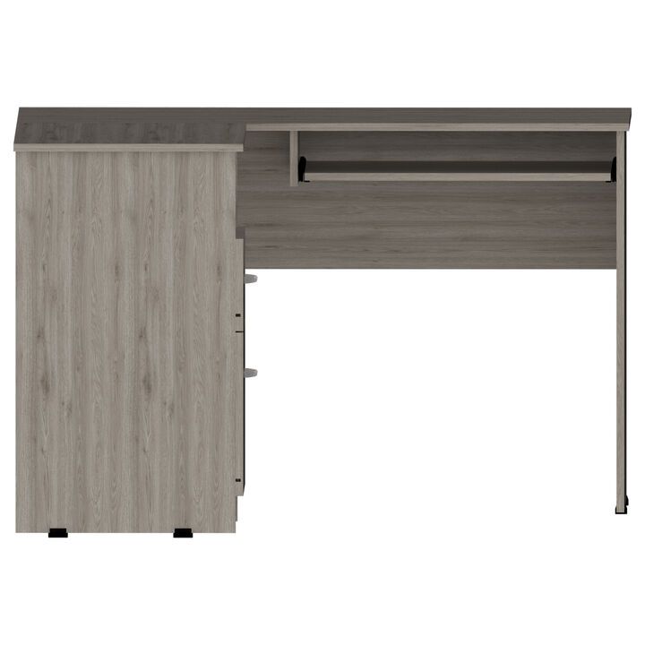Streamdale Light Gray L-Shaped Desk with Keyboard Tray and Storage