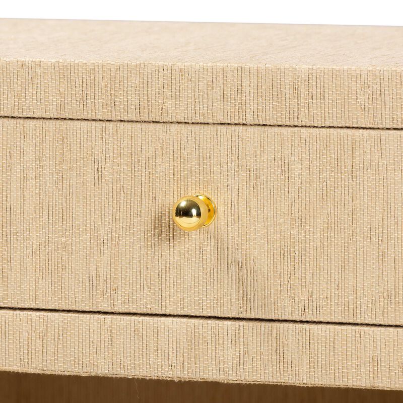 bali & pari William Grasscloth 1-Drawer Nightstand with Open Shelves - Woven Texture Bedside Table with Gold Knob, Modern Coastal Accent Table for Bedroom image number 6
