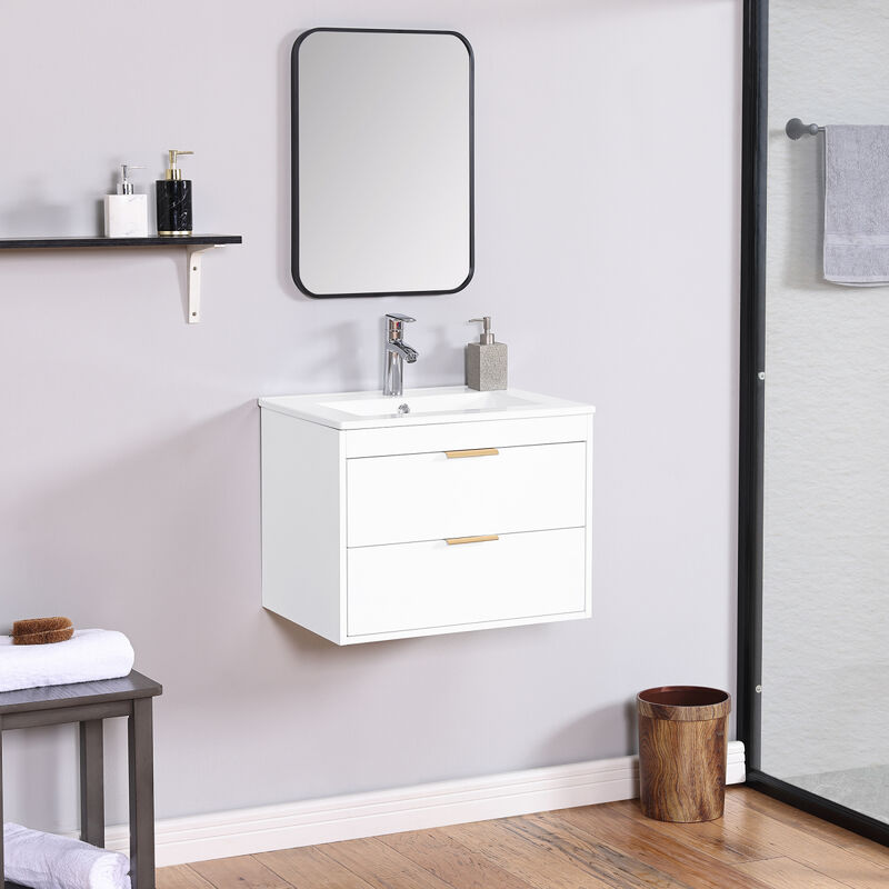 24" Floating Wall Mounted Bathroom Vanity with White Porcelain Sink and Soft Close Doors