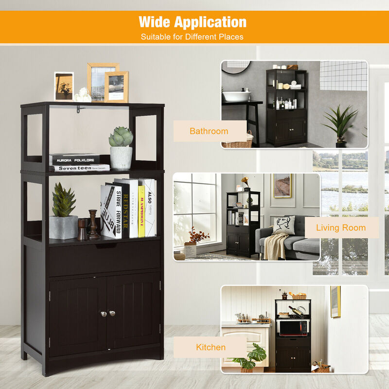Costway Bathroom Storage Cabinet Floor Cabinet w/Drawer Shelf Cupboard Espresso
