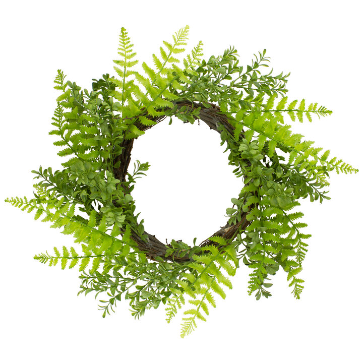 Fern Leaf Artificial Springtime Wreath  Green - 18-Inch