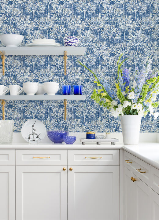 Dori Blue Painterly Floral Wallpaper