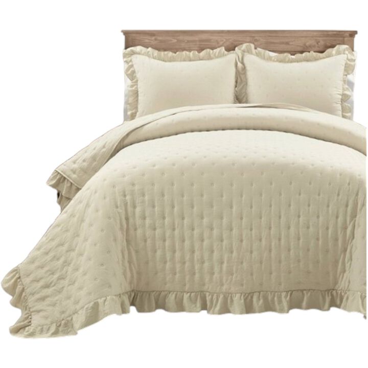 Hivvago King Size Lightweight Yellow Ruffle Reversible Oversized 3 Piece Quilt Set