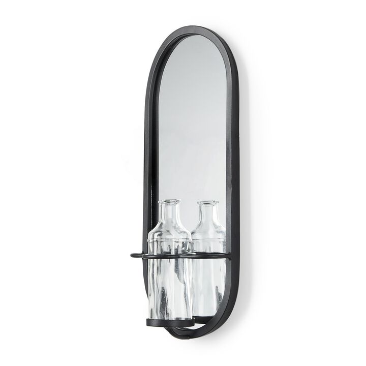 HomeRoots 19" Black And Clear Glass Bottle Metal And Mirrored Glass Oval Wall Vase