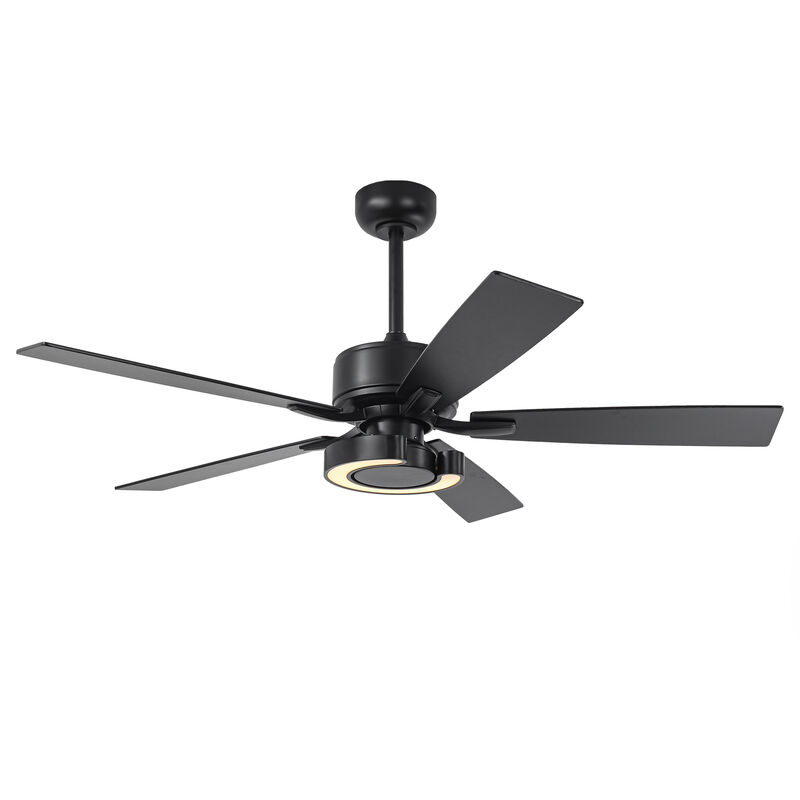 52 in. Matte Black Integrated LED Reversible Blades Ceiling Fan with Light and Remote
