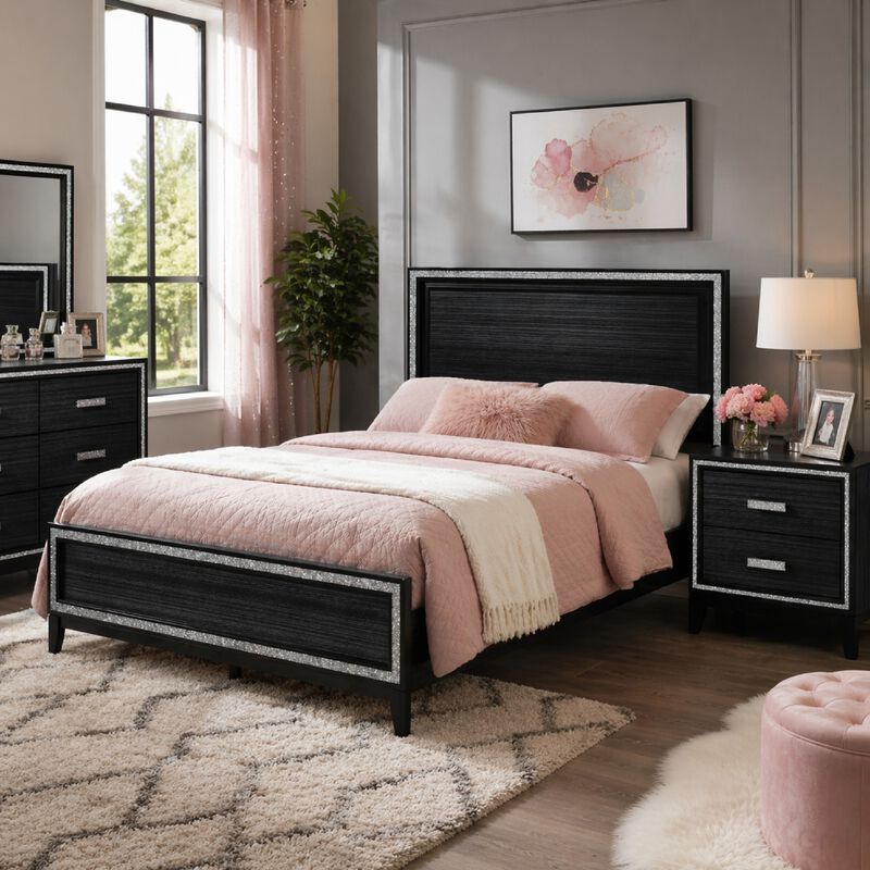 Queen Size Bedroom Set, Black Finish, 2-Piece Set with Bed and Nightstand image number 1