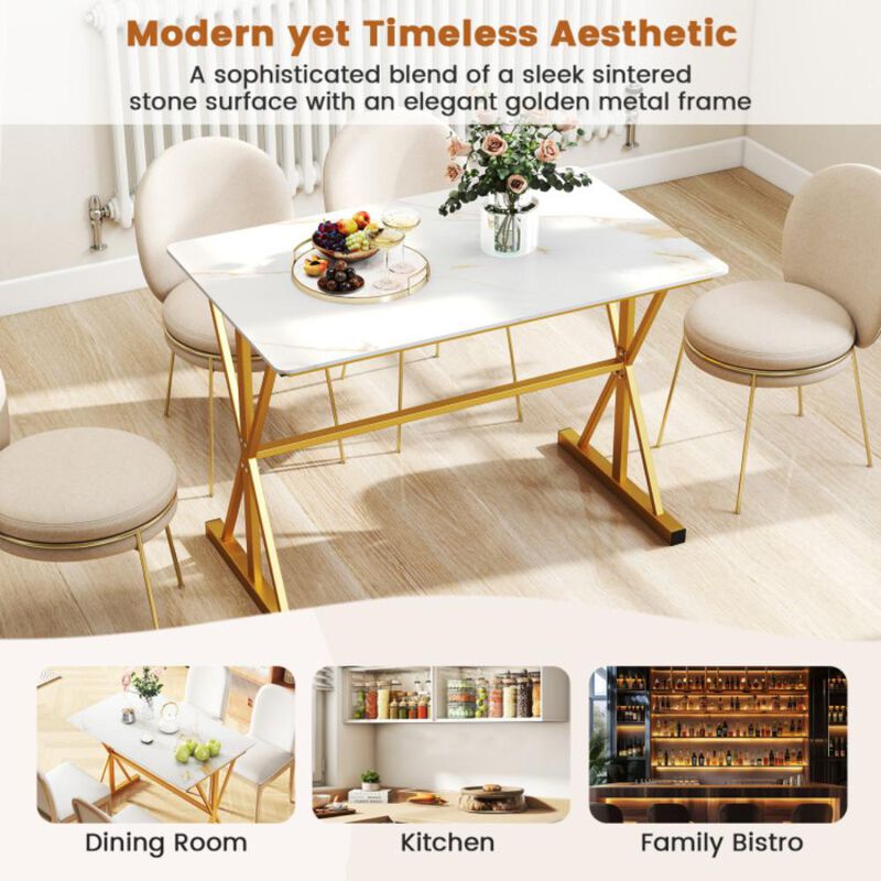 Hivvago Sintered Stone Dining Table with Metal Frame and Faux Marble Tabletop