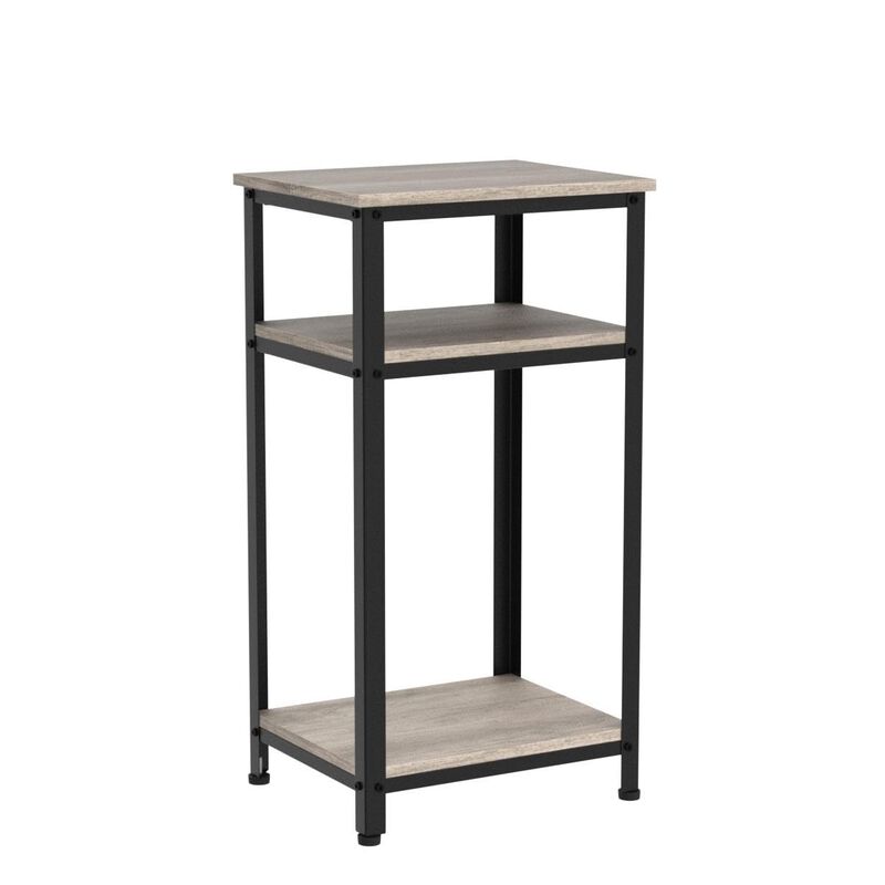 Yaheetech Tall End Table Set of 2, 18x14x29.5 inch Industrial Side Table with Strong Wooden Shelves, 2PCS Slim 3-Tier Telephone
