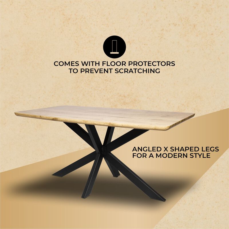 LeisureMod Ravenna 63" Rectangular Wood Dining Table With Modern Metal Base