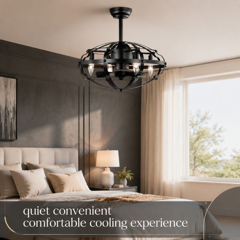 ELEMENT ACE 20.63 Inch Caged Ceiling Fan with Lights, Reversible Silent Fan for Farmhouse, Bedroom, Living Room, Bulbs Not Included image number 4