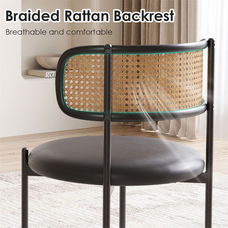 PU Leather Upholstered Seat Rattan Backrest Dining Chairs Set of 4 image number 5
