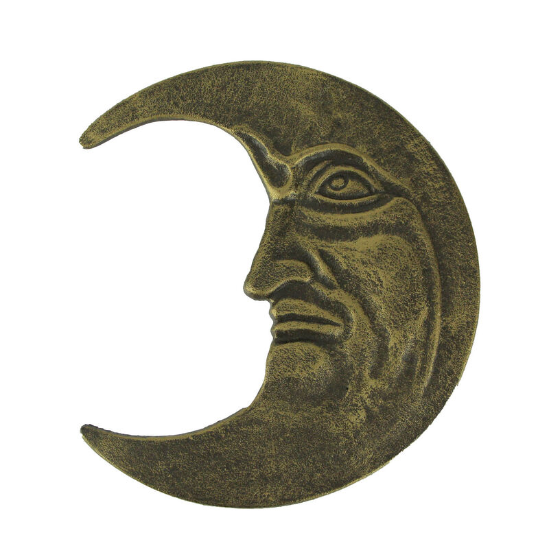 Bronze Finish Cast Iron Crescent Man in the Moon Face Indoor Outdoor Wall Decor image number 0