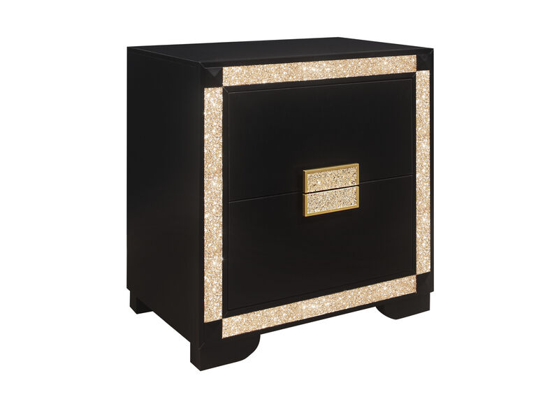 Modern Nightstand with 2 Drawers – Faux Crystal Bling Wood Bedside Table