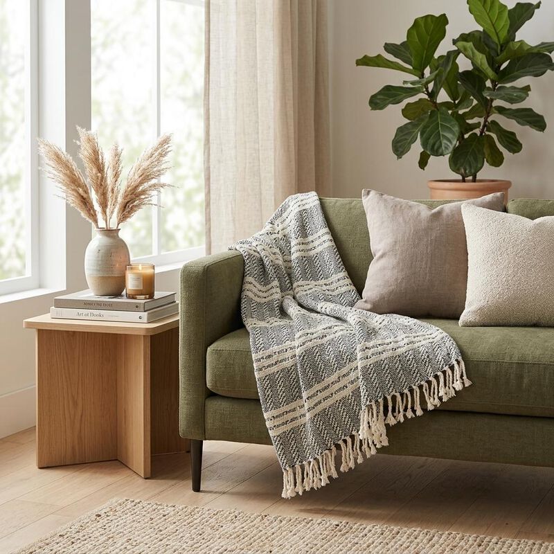 HomeRoots Black Woven 100% Cotton Throw Blanket image number 1