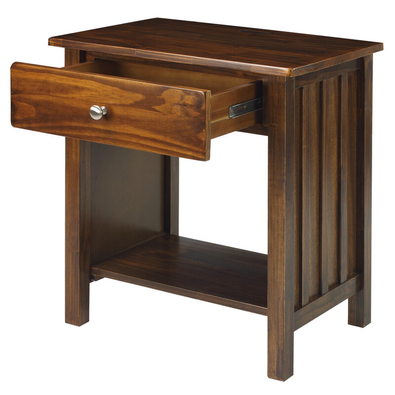 Casual Home Vanderbilt Nightstand with USB Ports-Warm Brown, 24"L x 17"W x 27"H
