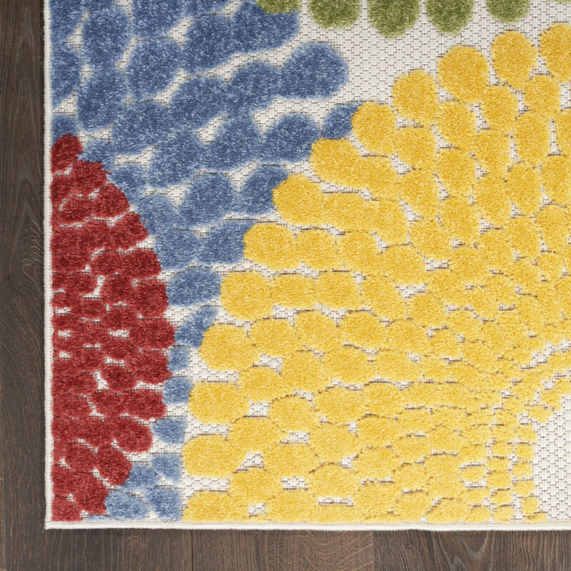 HomeRoots 6' Blue Yellow Blue Red And Green Medallion Indoor Outdoor Area Rug image number 5