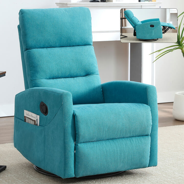 Manual Recliner Chair with Rocker and Swivel in Fabric, Upholstered Accent Chair for Living Room