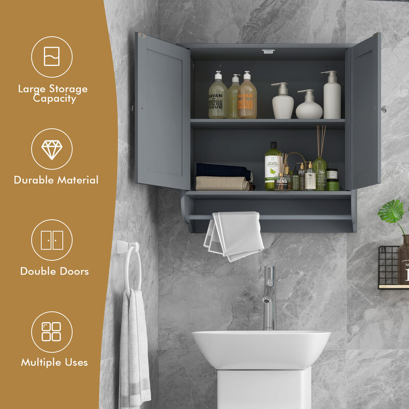 Wall Mounted Bathroom Storage Medicine Cabinet with Towel Bar