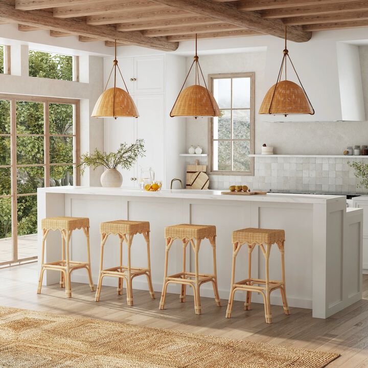 Butler Specialty Flora Rattan Scalloped  Bar Stool, Light Brown