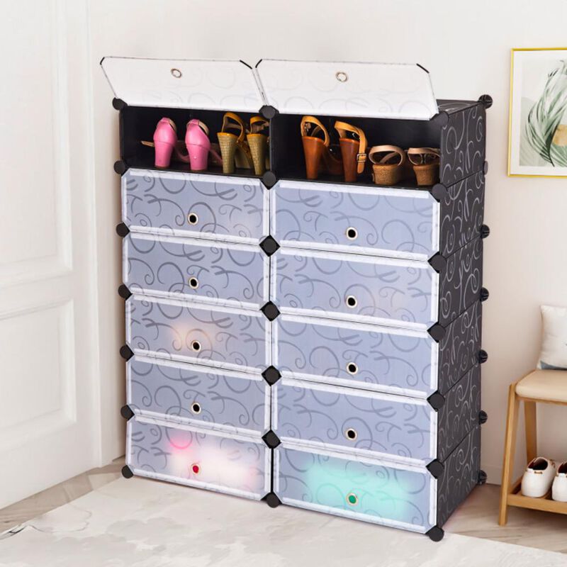 Hivvago 12-Cube DIY Portable Plastic Shoe Rack with 6-Tier Transparent Doors