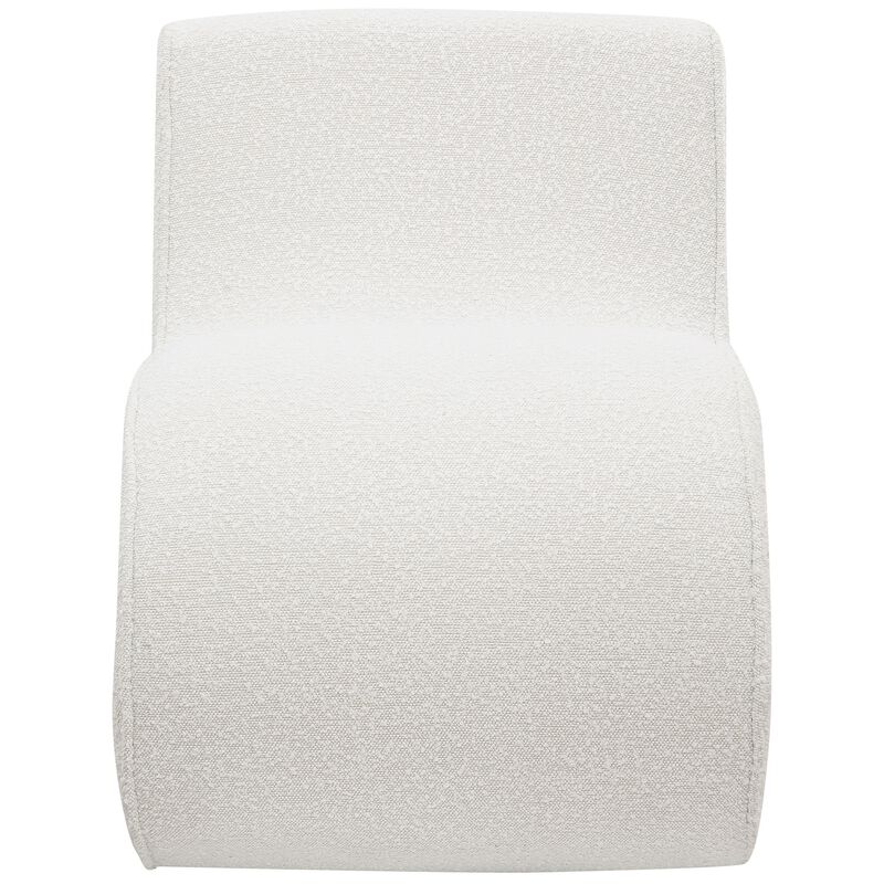 Zea Unique Accent Chair, Modern Curved, White Boucle Upholstery, Metal