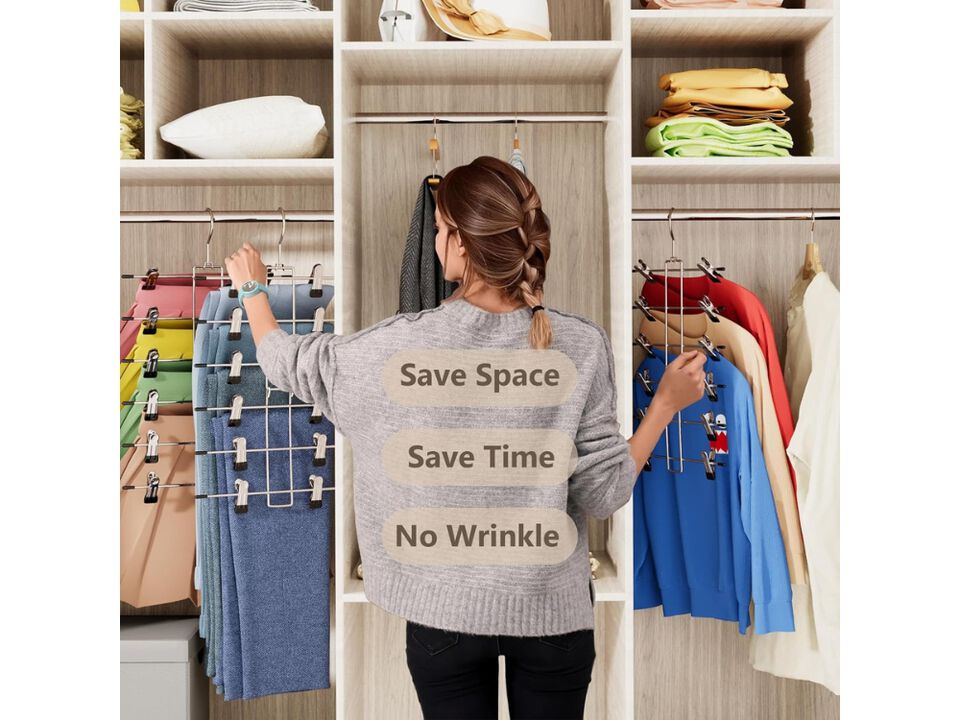 6-Pack Pants & Skirt Hangers | Space-Saving Closet Organizer & Storage