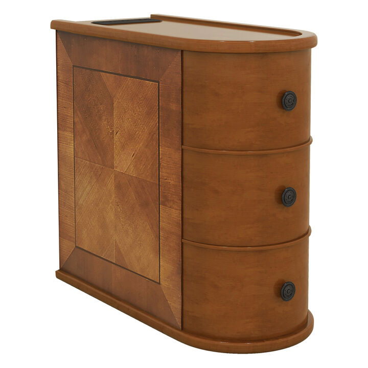 Whisen 23.6" Side Table with Charging Station, 2 Drawers Rubber Wood End Table for Living Room Bedroom